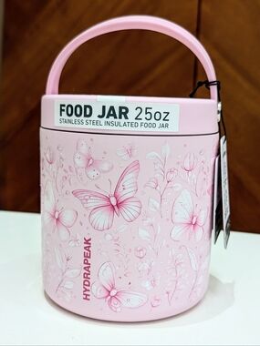 New Hydrapeak Food Jar 25oz Pink Butterfly & Flowers Insulated Lunch Container